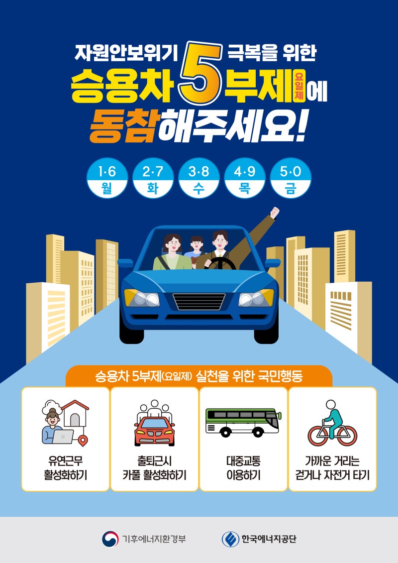 승용차 5부제(요일제) 동참해 주세요!